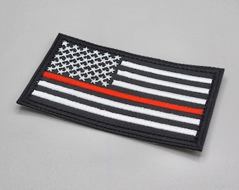 Thin Red Line Flag Patch, First Responders Flag Patch, Embroidered Iron-on/Hook & Loop Badge, Fire, Fire Man