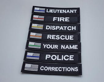 5” x 1” Custom Thin Line Name Patch, First Responders Flag Name Tape, Sew-on/Iron-on or Hook & Loop Tactical Patch, Personalized Gear Tag