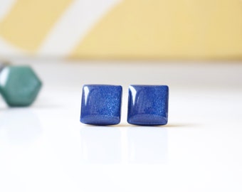 Blue Stud Earrings, Navy Square Studs, Hypoallergenic,  Surgical Steel Posts, Minimalist Jewelry