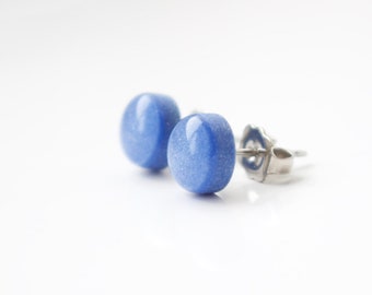 Blue Stud Earrings, PERIWINKLE SHIMMER STUDS. Hypoallergenic, Stainless Steel Posts, Minimalist Earrings