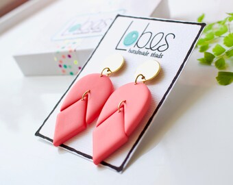 Clay Earrings, Coral Clay Earrings, Polymer Clay Earrings, Stainless Steel Post, Statement Earrings, Boho Earring