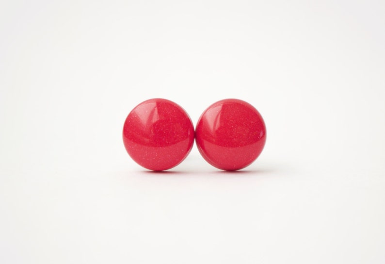Red Stud Earrings, CHERRY SHIMMER STUDS, Hypoallergenic, Surgical Steel Posts, Minimalist Earrings image 2