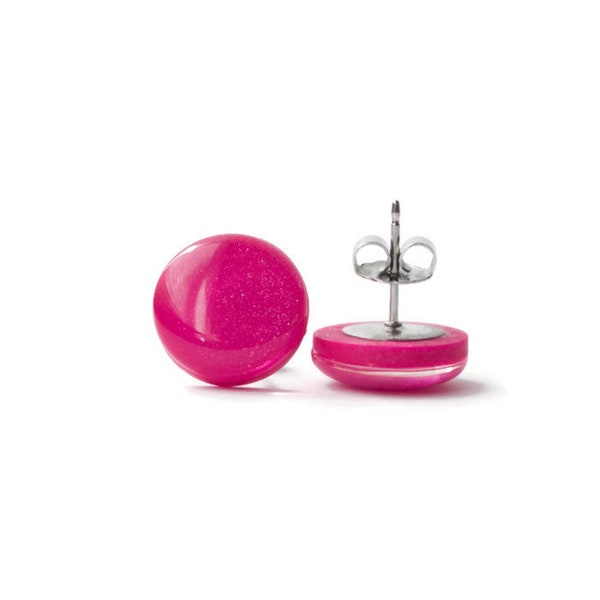 Fuchsia Stud Earrings, minimalist studs, pink stud earrings, surgical steel posts, hypoallergenic jewellery, gifts for mom