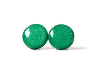 Green Stud Earrings, EMERALD SHIMMER STUDS, Hypoallergenic, Surgical Steel Posts, Minimalist Earrings