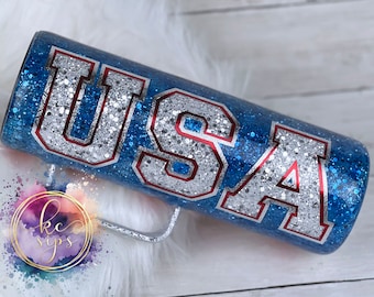 Patriotic Glitter July 4th | Glitter Tumbler | Glitter Tumbler Personalized | Custom Tumbler Cups