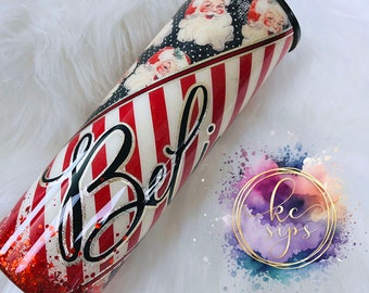 Believe in Santa Vintage Christmas 30 ounce Skinny | Glitter Tumbler | Personalized Tumbler | Glitter Tumbler Personalized | Custom Cups