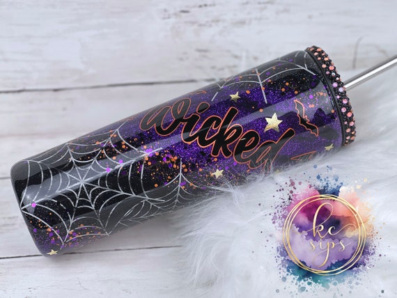 Halloween Perfectly Wicked 30 ounce Skinny Tumbler| Glitter Tumbler | Glitter Tumbler Personalized | Custom Tumbler Cups