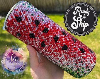 Watermelon Swirl Bling 25 ounce Skinny Duo| Rhinestone Tumbler | Custom Tumbler Cups