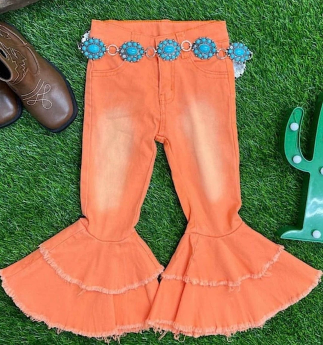 Distressed Double Ruffle Bell Bottoms Denim .( Belt Not Included ) - Etsy