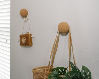 Cork Ball Wall Hooks - Decorative and Unique Wall Hooks for Coats Hats Backpacks and More
