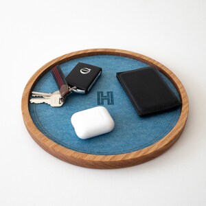 Personalized Custom Valet Tray Made of Felt & Wood / Storage Tray and Custom Dish for Keys Wallet Phone and More image 2