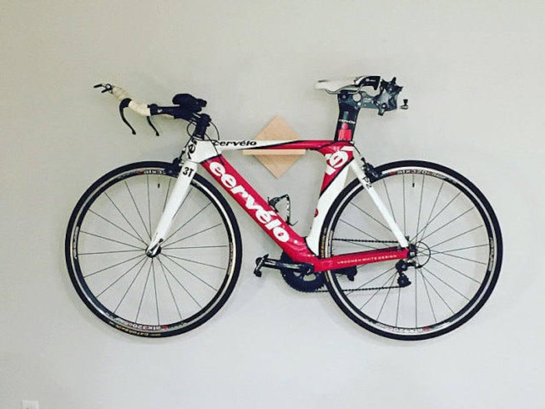 Simple Wall Mounted Bike Rack / Bike Shelf.  Modern Minimalist Maple (blond)