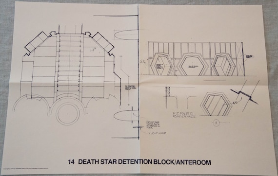 Star Wars Death Star Detention Block Interior Original 1977 Blueprint