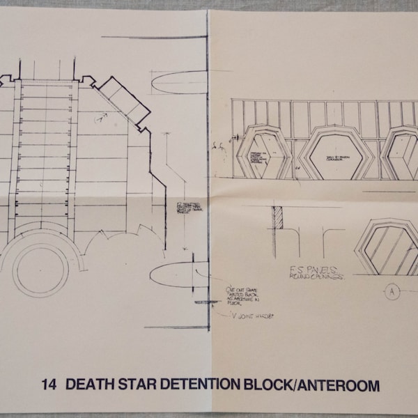 Star Wars Death Star Detention Block Interior, Original 1977 Blueprint