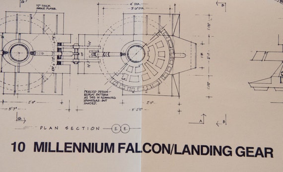 Star Wars Millennium Falcon Landing Gear Original 1977 Blueprint