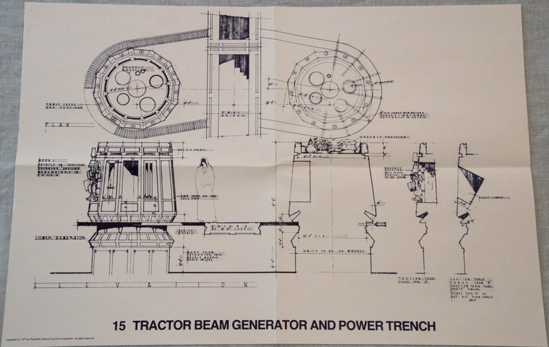 Star Wars Death Star Interior Tractor Beam Generator Original 1977 Blueprint