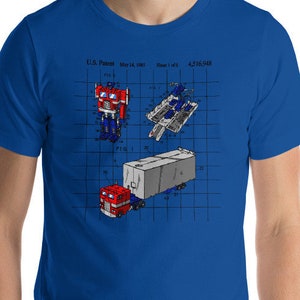 Optimus Prime Patent Toy Unisex T-Shirt -Shirt -Robots -Autobots -Decepticons -1980s -Color -US Patent Office Transformers