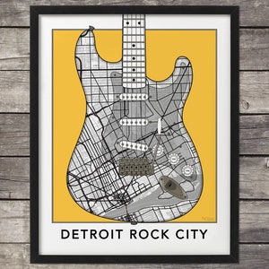 Detroit Map, Guitar Road Map, Detroit Print, Detroit Art, Detroit Rocks, Map of Detroit, Custom Map Art, Michigan Map, Minimal map, Michigan