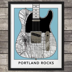 Portland Map,Telecaster Guitar Art,Portland Print,Portland Art,Portland Rocks,Map of Portland,Custom Map,Oregon Map,Minimal Map,OR, Gibson