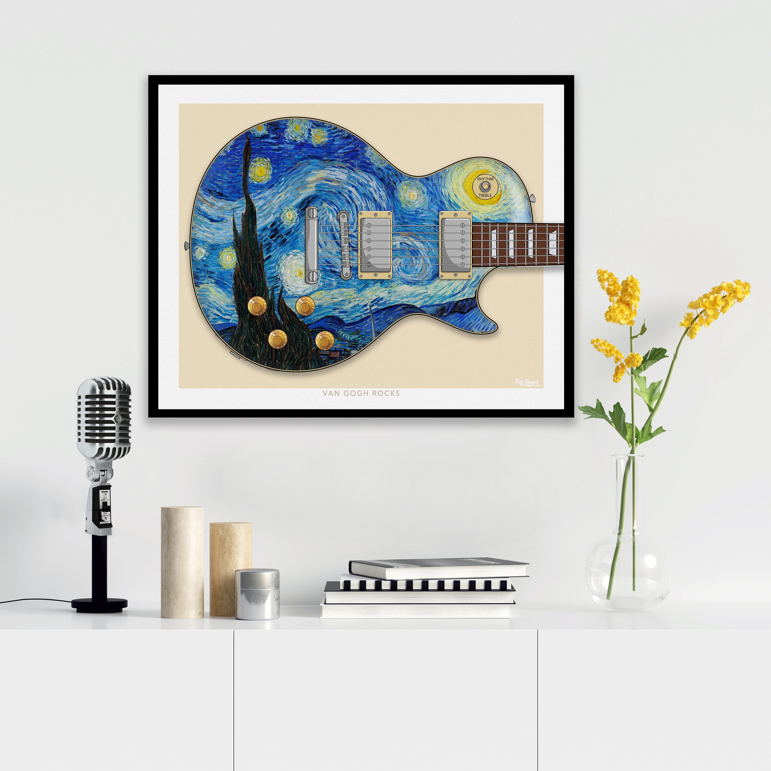 Starry Night Painting, Vincent Van Gogh Guitar, Guitar Art Print ...
