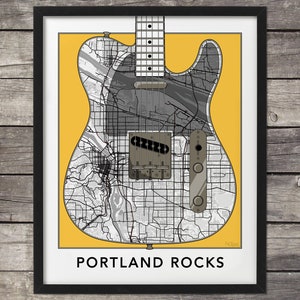 Portland Map,Telecaster Guitar Art,Portland Print,Portland Art,Portland Rocks,Map of Portland,Custom Map,Oregon Map,Minimal Map,OR, Gibson