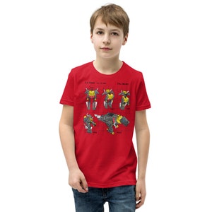 Dinobot Grimlock Toy Patent Youth Short Sleeve T-Shirt Robots -Autobots -Decepticons -1980s Transformers T-rex Tyrannosaurus