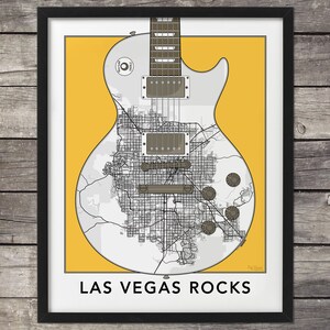 Las Vegas Map, Guitar Road Map, Las Vegas Print, Las Vegas Art, Las Vegas Rocks, Map of Las Vegas, Custom Map Art, Nevada Map, Minimal map,