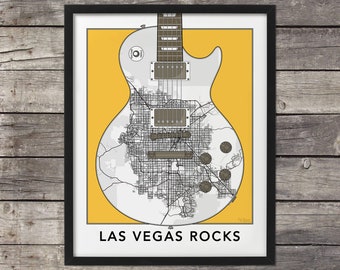 Las Vegas Map, Guitar Road Map, Las Vegas Print, Las Vegas Art, Las Vegas Rocks, Map of Las Vegas, Custom Map Art, Nevada Map, Minimal map,