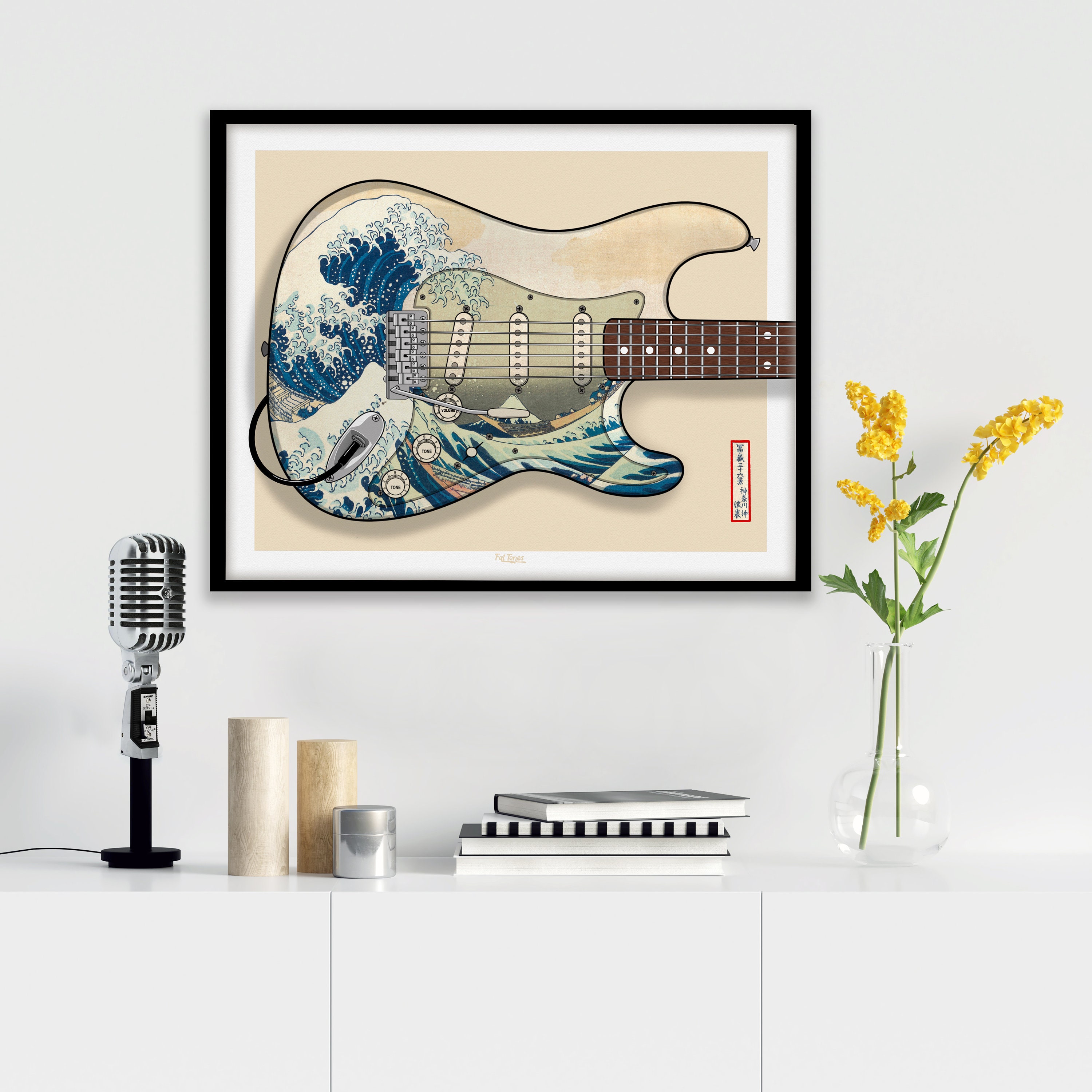 Stratocaster Guitar Print, Japanese the Great Wave, Pop Art