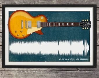 Led Zeppelin Song Print, Rock and Roll, Sound Wave Print, Les Paul Guitar, Led Zeppelin poster, Gift for Musician, Guitar Player,Jimmy Page