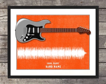 Personalized Favorite Song Print, Custom Guitar Print, Sound Wave Art Print, Music Gift, Music Wave, Fender Stratocaster