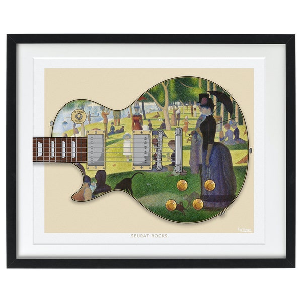 George Seurat painting, Sunday Afternoon, Masterpiece Art, Musician, Fine Art, Guitar Player, Gibson Les Paul, Illustration,