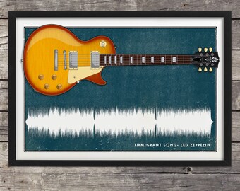 Led Zeppelin Song Print,Immigrant Song, Sound Wave Print, Les Paul Guitar, Led Zeppelin poster, Gift for Musician, Guitar Player,Jimmy Page