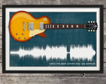 Led Zeppelin Song Print, Sound Wave Print, Les Paul Guitar, Led Zeppelin poster, Gift for Musician, Guitar Player,
