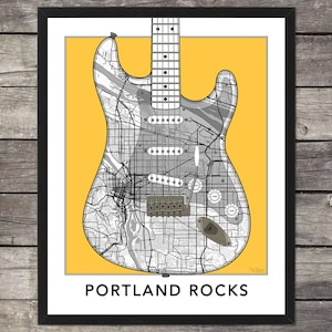 Portland Map,Stratocaster Guitar Art,Portland Print,Portland Art,Portland Rocks,Map of Portland,Custom Map,Oregon Map,Minimal Map,OR, Gibson