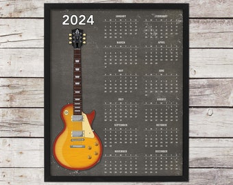 2024 Guitar Wall Calendar Les Paul Stratocaster Fender Gibson Musician Calender man cave gift college office 16x20 Gift for him husband