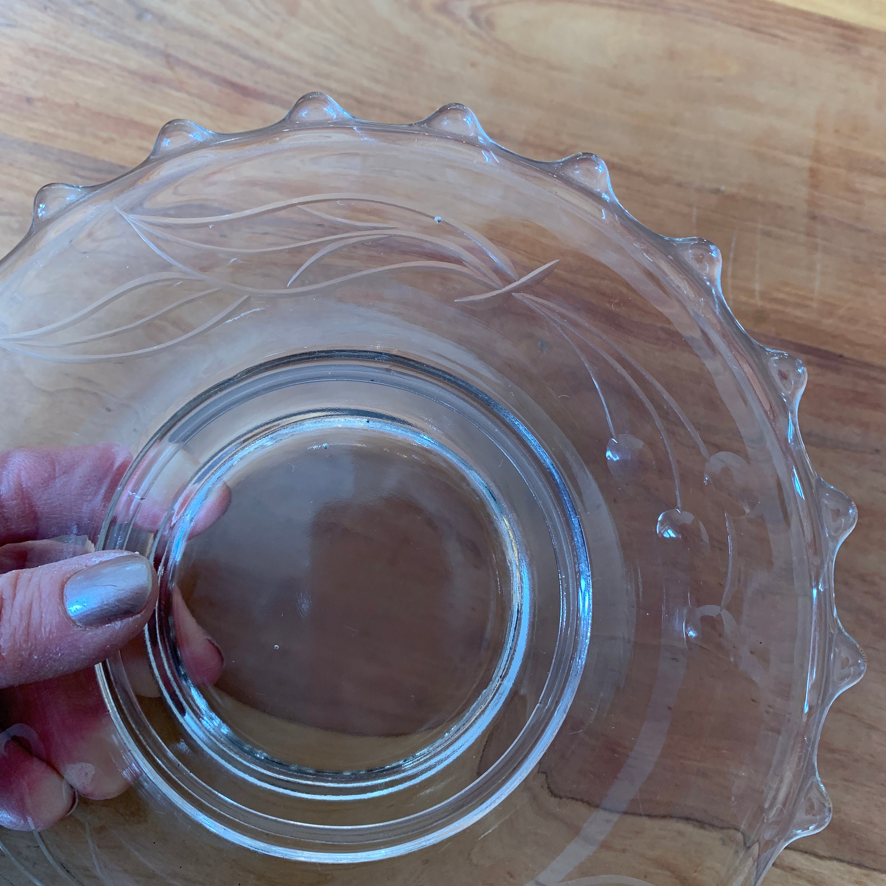 Vintage Clear Glass Beaded Edge Bowl and Plate Cherry Design Etsy