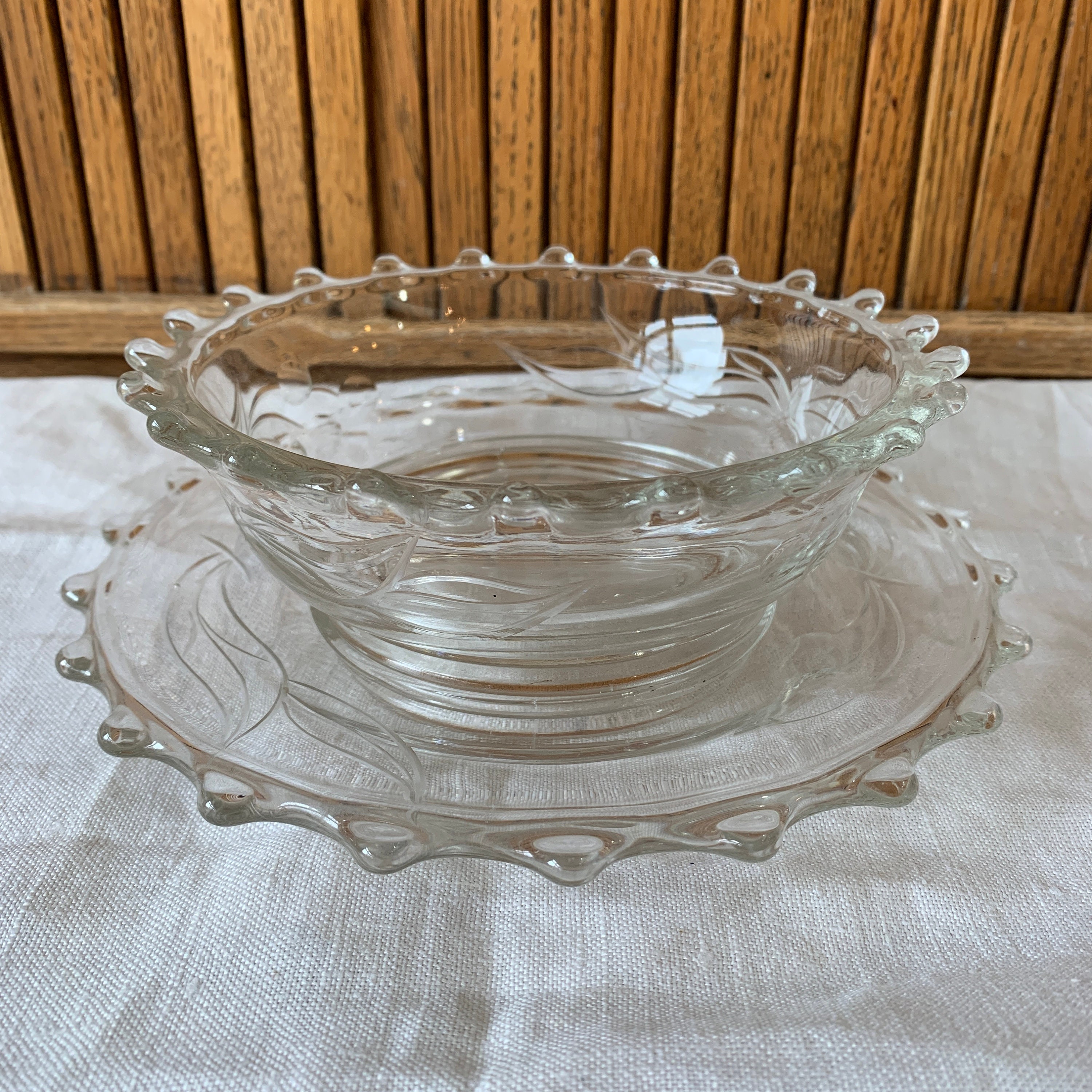 Vintage Clear Glass Beaded Edge Bowl and Plate Cherry Design Etsy