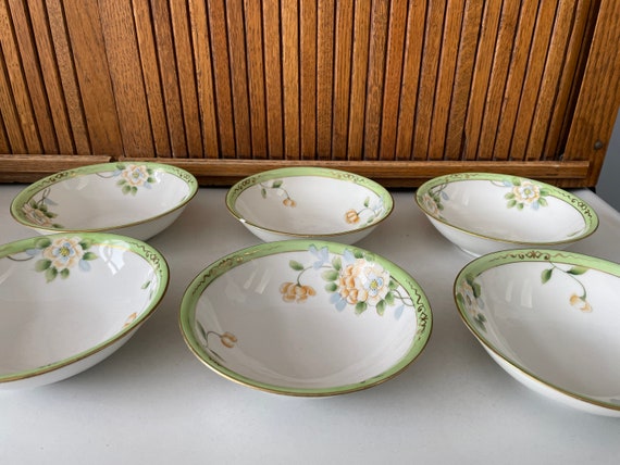 Set of 6 Vintage Hand Painted Nippon Floral Dessert Bowls