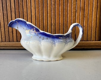 Flow Blue Gravy Boat - Gold Trim