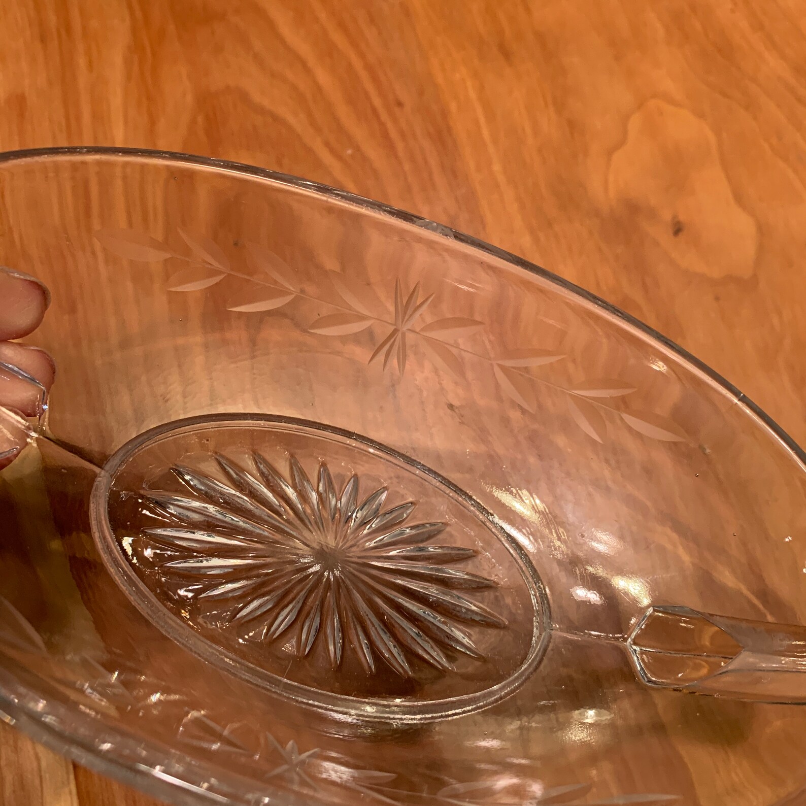 Vintage Clear Glass Etched Glass Nut Bowl Nappy Bowl Two Etsy