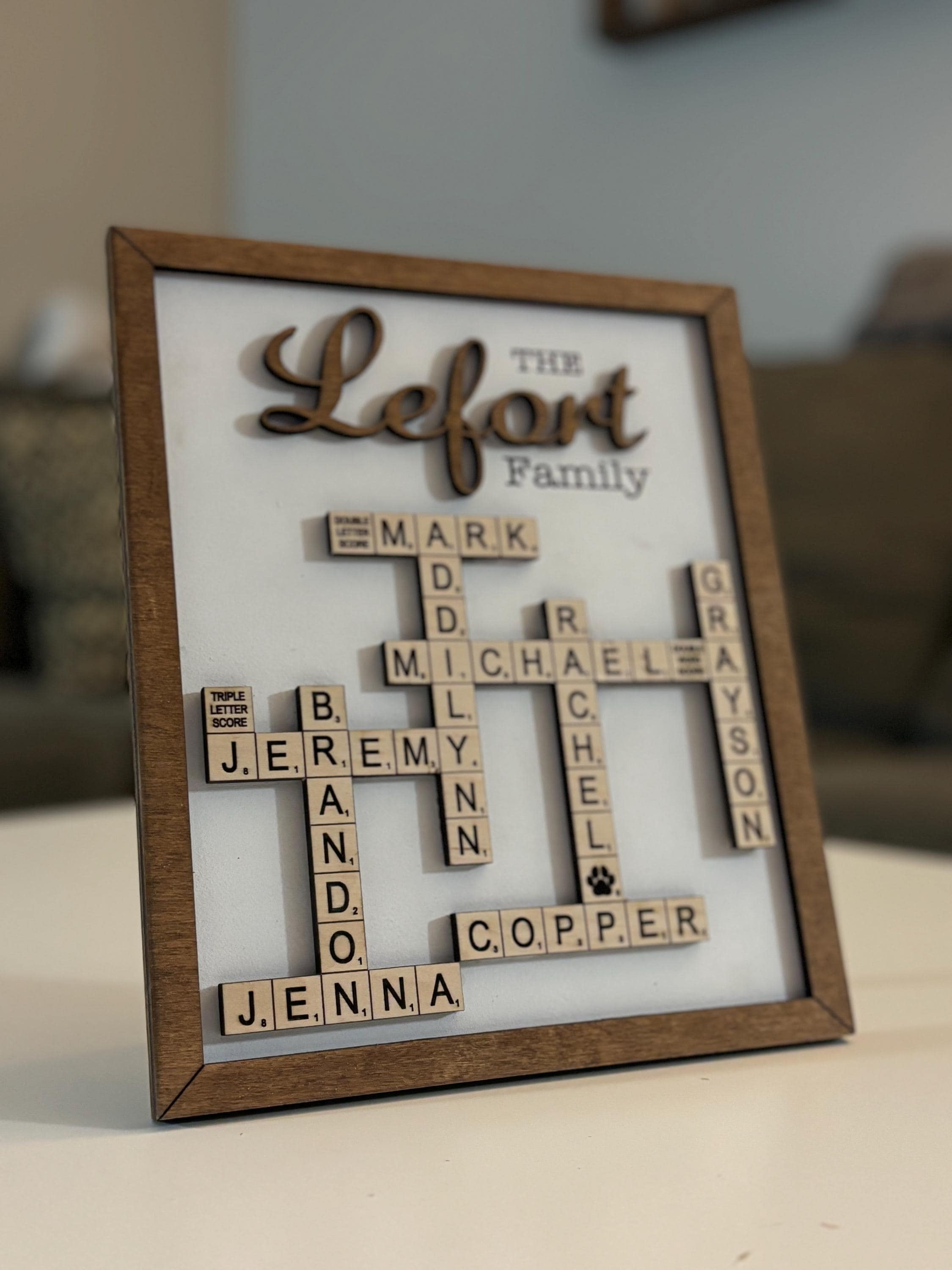 Affiche Murale Personnalisée Mots Croisés Avec Nom De Famille - Style Scrabble, Déco Maison, Cadre Optionnel
