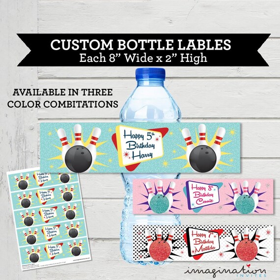 Ten Pin Bowling Bottle Labels Water Drink Wrap Retro Bowling | Etsy