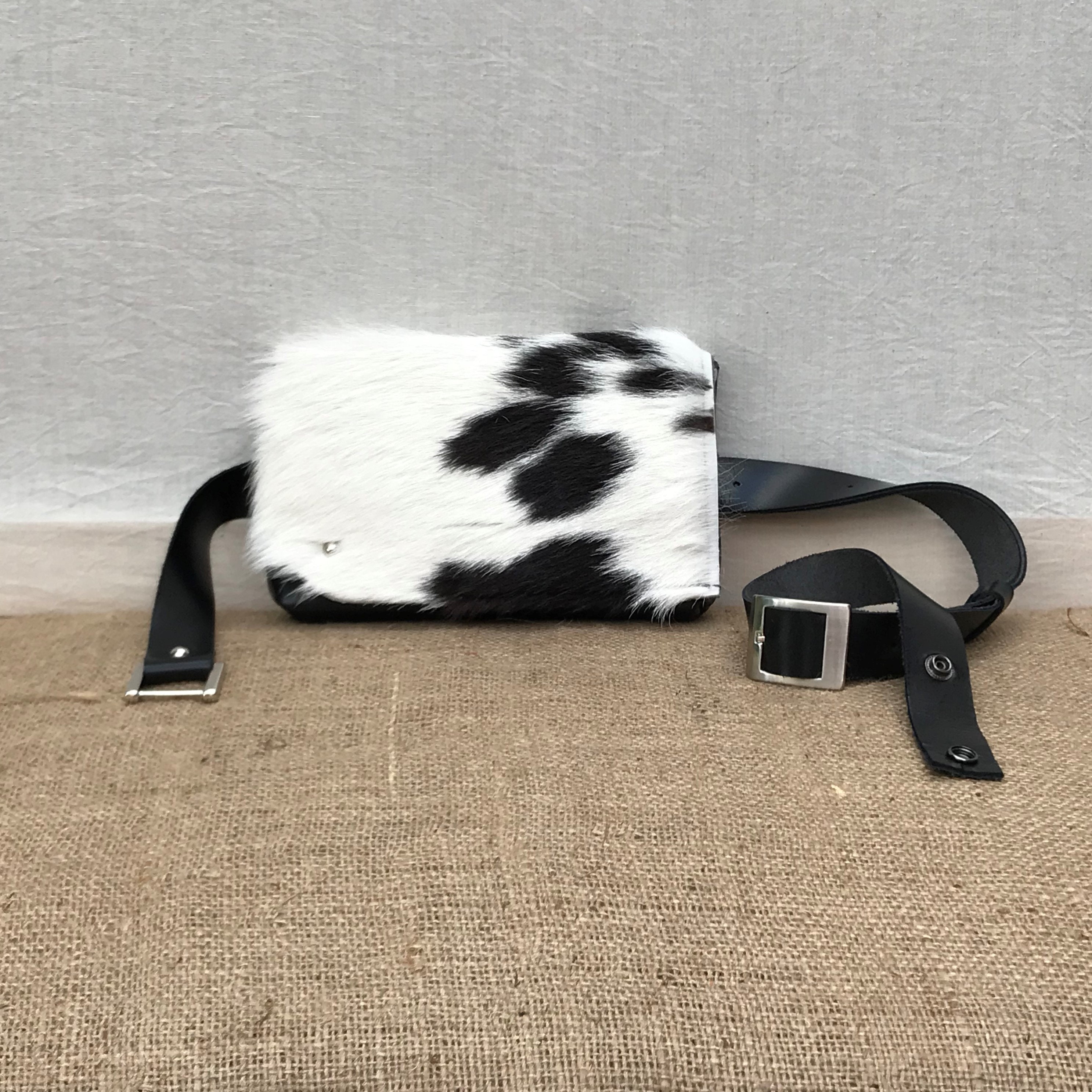 Black and white cowhide belt bag for women Leather fur fanny Etsy