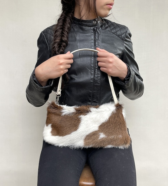 Brindle Cowhide Purse Baguette Purse Fur Shoulder Bag Calfskin Leather Shoulder Bag or Clutch Etsy