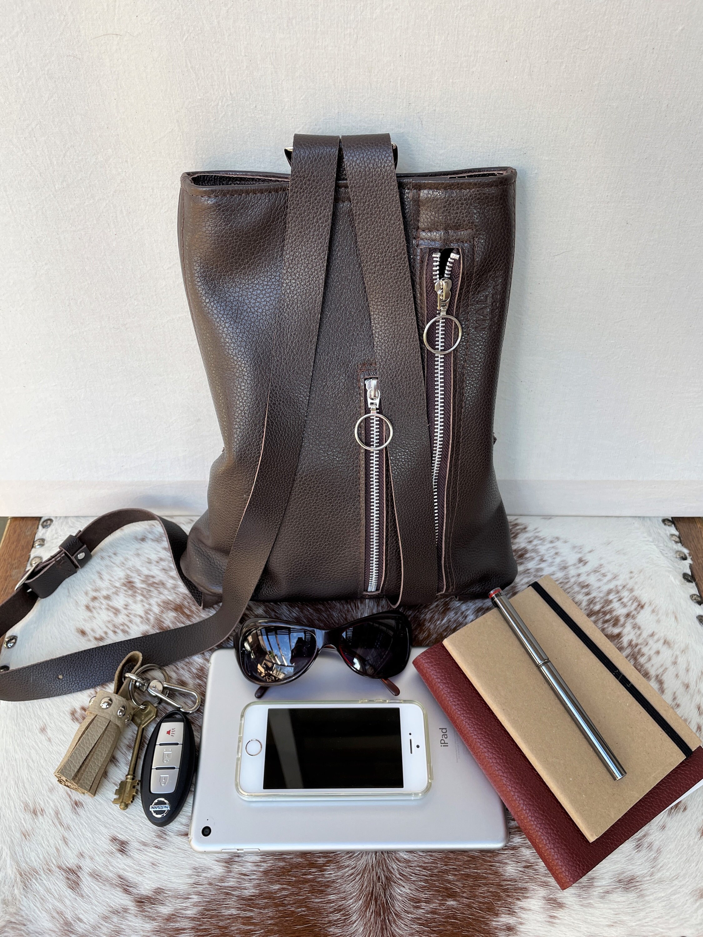 Pick pocket proof backpack Brown leather mini backpack for Etsy