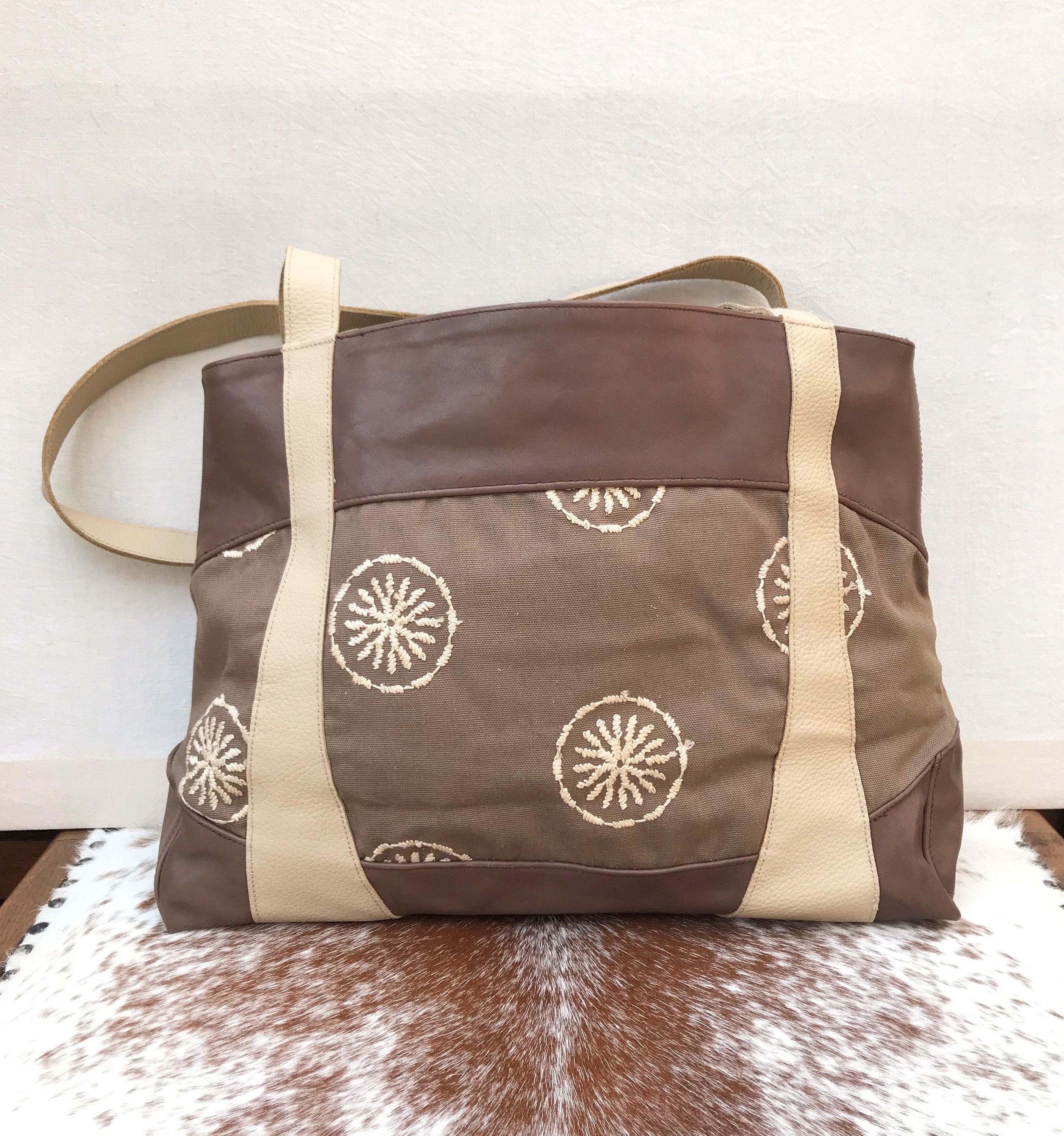 Leather and fabric shoulder bag for woman Large casual purse Etsy