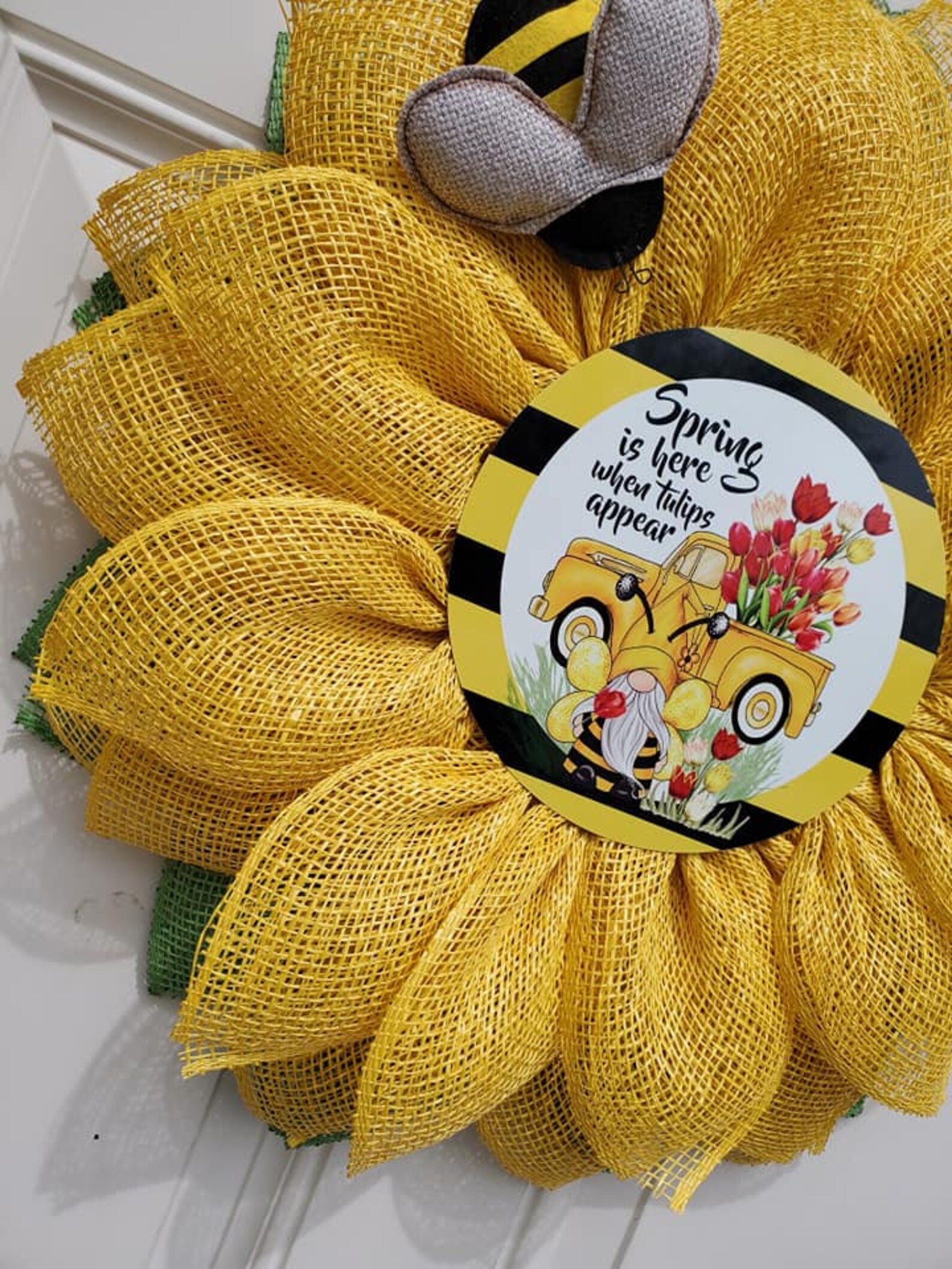 Poly Burlap Mesh Spring Bee Wreath Etsy