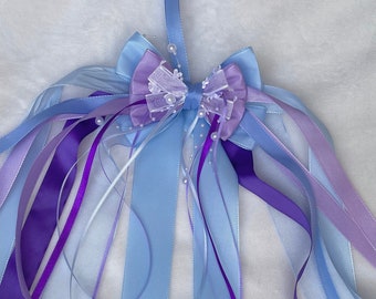 Bow school cone, personalized bow sugar cone school enrollment, handmade bow light blue- purple- white