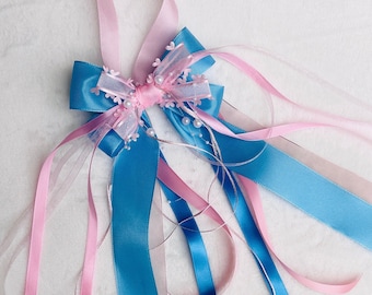 Geschenkschleife personalisiert, Schleife blau-rosa, Handgefertigte Schleife bedruckt